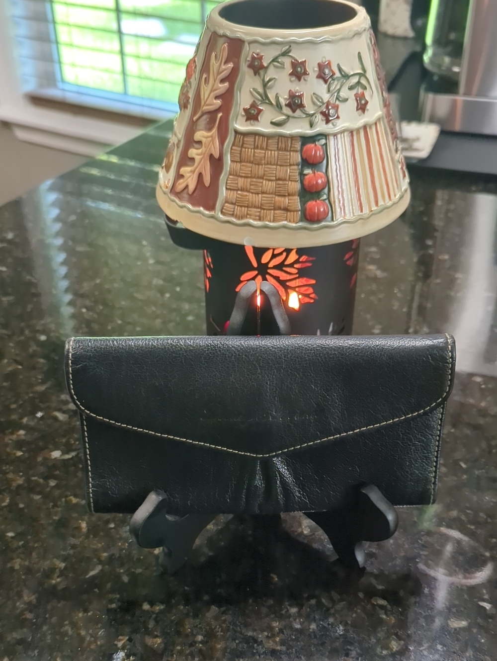Dooney & Bourke Black Leather Envelope Wallet with Contrast Stitching